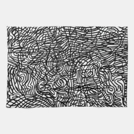 抽象的なモノクロのラインのパターン キッチンタオル