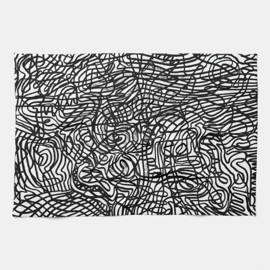 抽象的なモノクロのラインのパターン キッチンタオル (横)