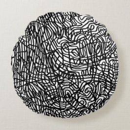 抽象的なモノクロのラインのパターン ラウンドクッション