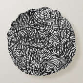 抽象的なモノクロのラインのパターン ラウンドクッション (裏面)