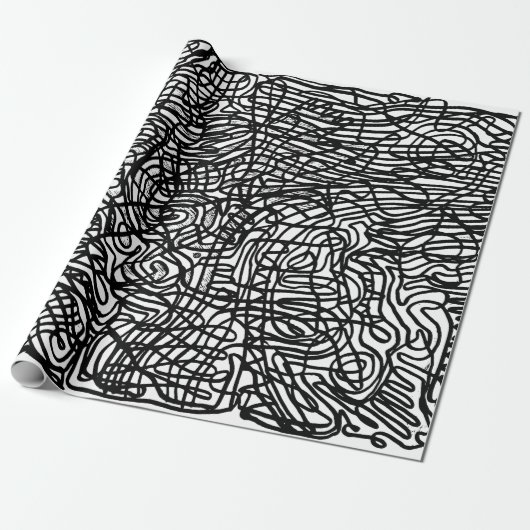 抽象的なモノクロのラインのパターン ラッピングペーパー (アンロールド)
