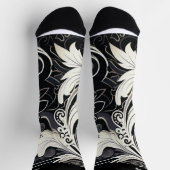 抽象的なモノクロの花柄プリント ソックス (上部)
