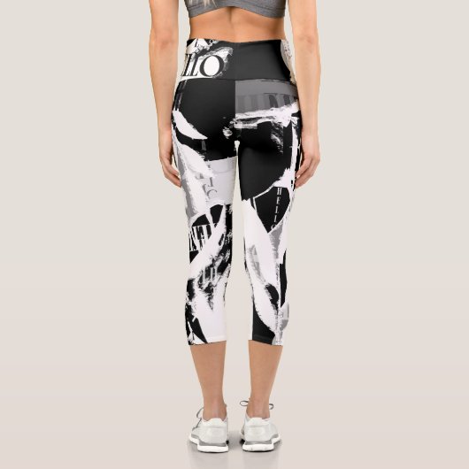 抽象的なモノクロデザイン カプリレギンス (裏面)