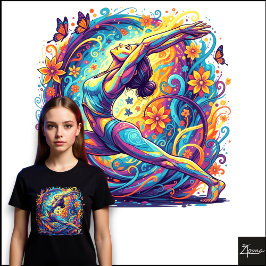 抽象的なヨガネオンの花の渦 ウォリアーポーズ トライブレンドTシャツ
