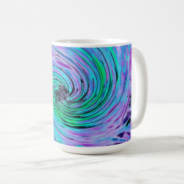 抽象的なライムグリーンとパープルの花の渦巻き コーヒーマグカップ