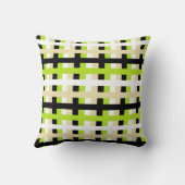 抽象的なライムグリーン、白、ベージュ色および黒 クッション (裏面)