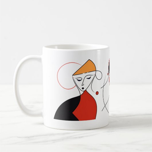 抽象的なラインのミニマル女性 コーヒーマグカップ (左)