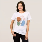 抽象的なラインアートの顔と植物の華やかさ トライブレンドTシャツ (正面全面)
