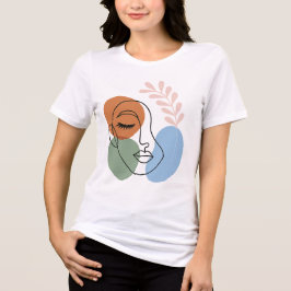 抽象的なラインアートの顔と植物の華やかさ トライブレンドTシャツ