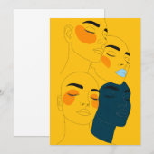 抽象的なラインアートプリント、重なり合う4つの顔 (正面/裏面)