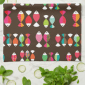 抽象的なレトロの魚の水中パターン2 キッチンタオル (折り畳み)