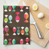 抽象的なレトロの魚の水中パターン2 キッチンタオル (四つ折り)