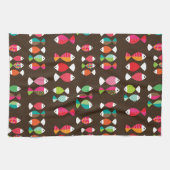 抽象的なレトロの魚の水中パターン2 キッチンタオル (横)