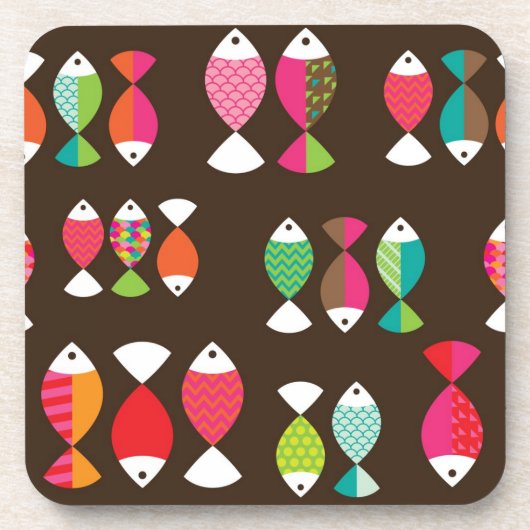 抽象的なレトロの魚の水中パターン2 コースター (正面)