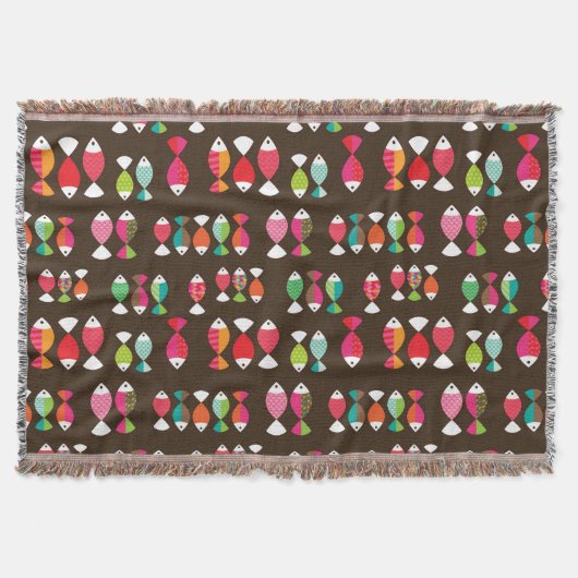 抽象的なレトロの魚の水中パターン2 スローブランケット (正面)