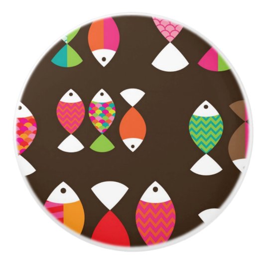 抽象的なレトロの魚の水中パターン2 セラミックノブ (正面)