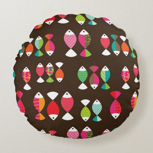 抽象的なレトロの魚の水中パターン2 ラウンドクッション (正面)