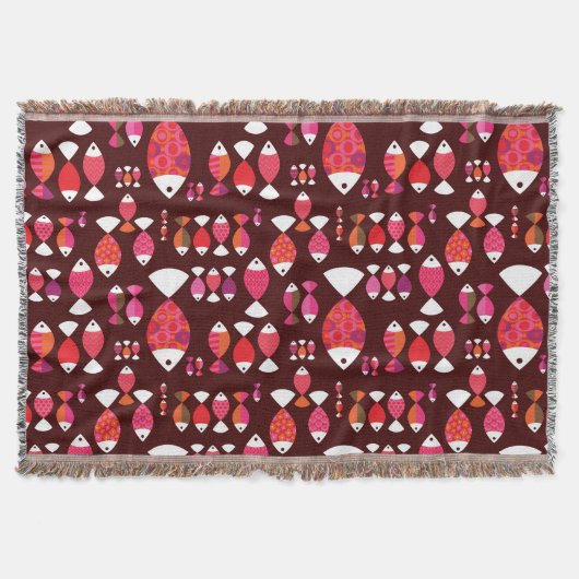 抽象的なレトロの魚の水中パターン スローブランケット (正面)