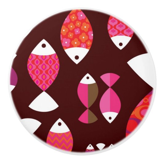 抽象的なレトロの魚の水中パターン セラミックノブ (正面)