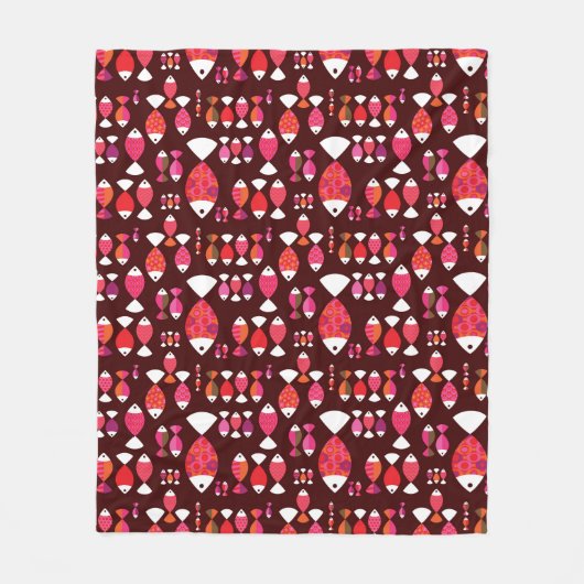 抽象的なレトロの魚の水中パターン フリースブランケット (正面)