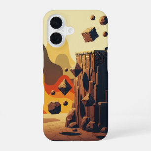 抽象的なレトロゲームの浮遊する崖 iPhone 16ケース