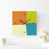 抽象的なレトロ色の幾何学的なパターン スクエア壁時計 (ホーム)
