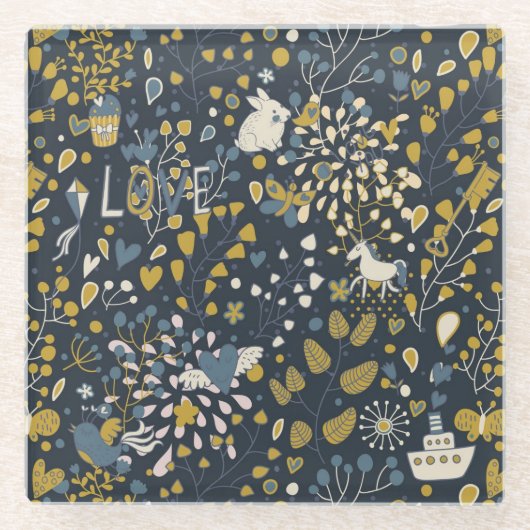 抽象的なヴィンテージパターン ガラスコースター (正面)