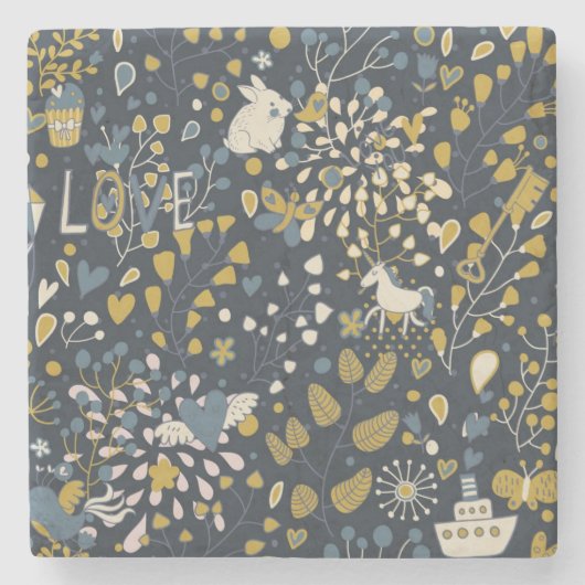 抽象的なヴィンテージパターン ストーンコースター (正面)