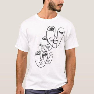 抽象的な一筆書きの顔の描き方 Tシャツ