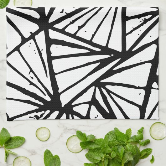 抽象的な三角形のリノプリントキッチンタオル キッチンタオル (折り畳み)