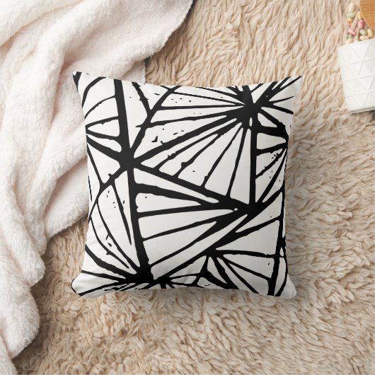 抽象的な三角形のリノプリントスローピロー クッション (ブランケット)