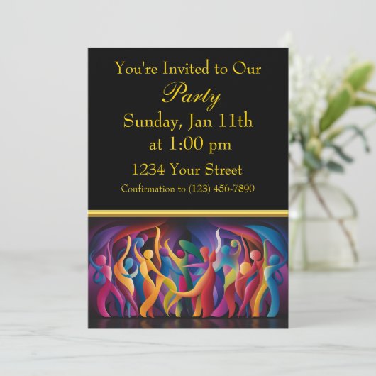 抽象的な人間の姿をカラフルに表現したダイナミックな踊り 招待状 (スタンド正面)