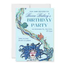 抽象的な人魚の誕生日招待状