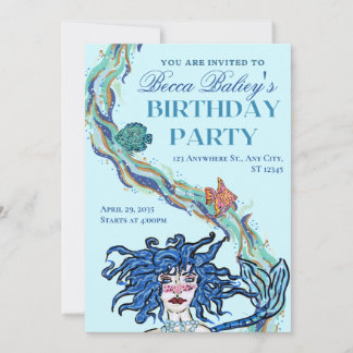 抽象的な人魚の誕生日招待状 招待状