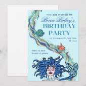 抽象的な人魚の誕生日招待状 招待状 (正面/裏面)