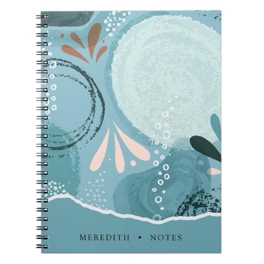 抽象的な優雅さ 水色 ティール カスタマイズ ノートブック (正面)