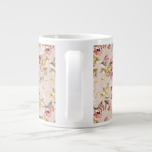 抽象的な優雅の花パターン3 ジャンボコーヒーマグカップ (裏面)