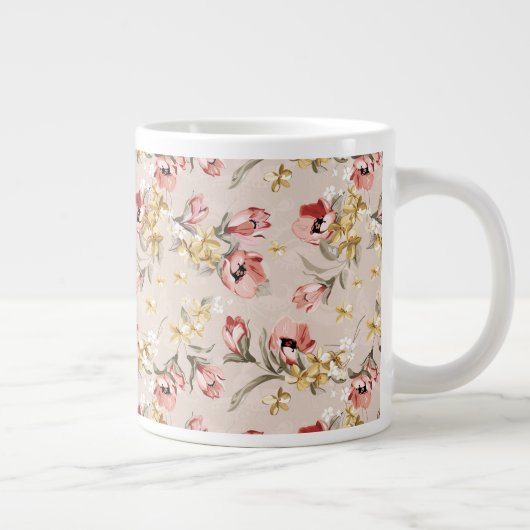 抽象的な優雅の花パターン3 ジャンボコーヒーマグカップ (右)