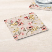 抽象的な優雅の花パターン3 スクエアペーパーコースター (アングル)