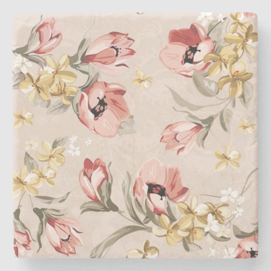 抽象的な優雅の花パターン3 ストーンコースター (正面)