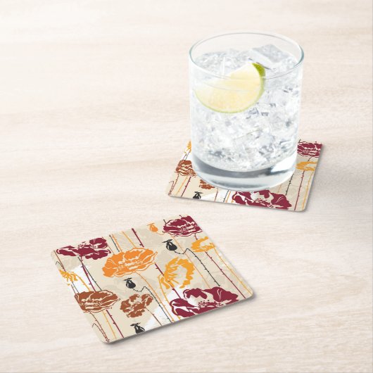 抽象的な優雅の花パターン4 スクエアペーパーコースター (インサイチュ)