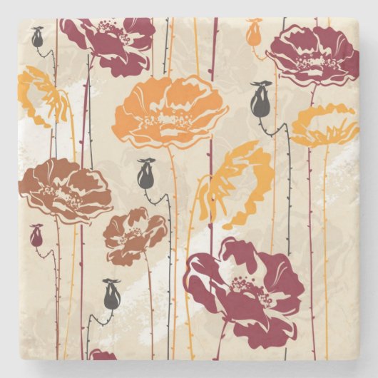 抽象的な優雅の花パターン4 ストーンコースター (正面)