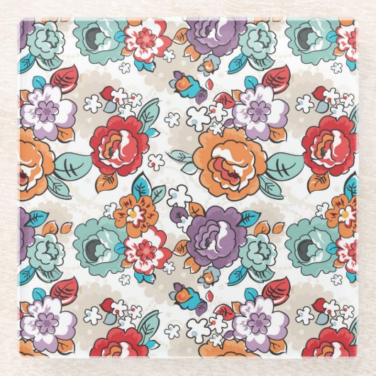 抽象的な優雅の花パターン5 ガラスコースター (正面)