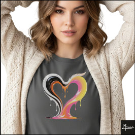 抽象的な光沢のある滴るハート ポップアート Tシャツ