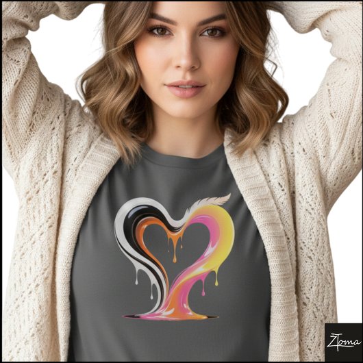 抽象的な光沢のある滴るハート ポップアート Tシャツ