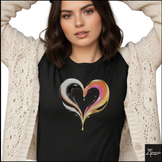 抽象的な光沢渦巻きハート ポップアート Tシャツ