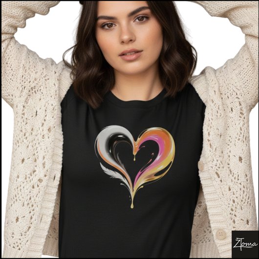 抽象的な光沢渦巻きハート ポップアート Tシャツ