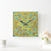 抽象的な入り込むことは後方に黄色および水の時間を記録します スクエア壁時計 (ホーム)