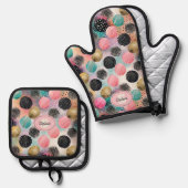抽象的な円のパターン - グリッターと斑点付き 鍋つかみ&鍋敷きセット (正面/裏面)