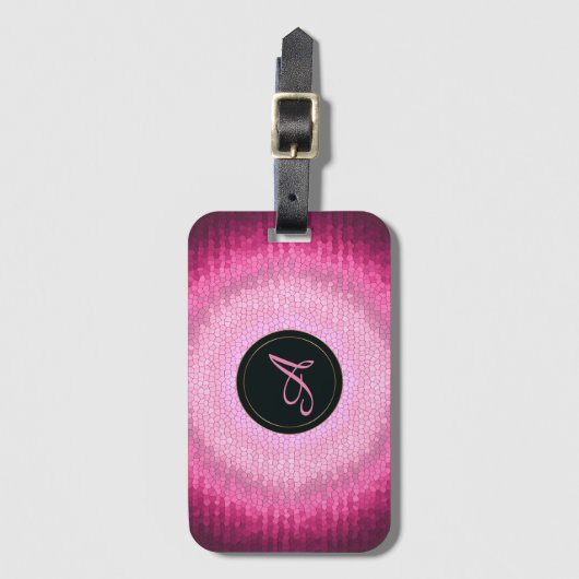 抽象的な円のピンクのvitrage texture.monogram. ラゲッジタグ (正面縦)